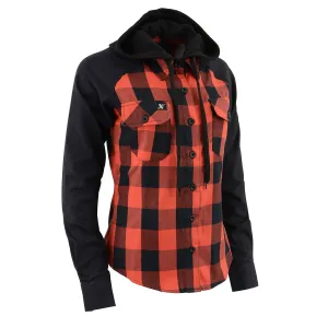 Milwaukee Leather MNG21602 Women's Casual Black and Red Long Sleeve Cotton Flannel Shirt with Hoodie